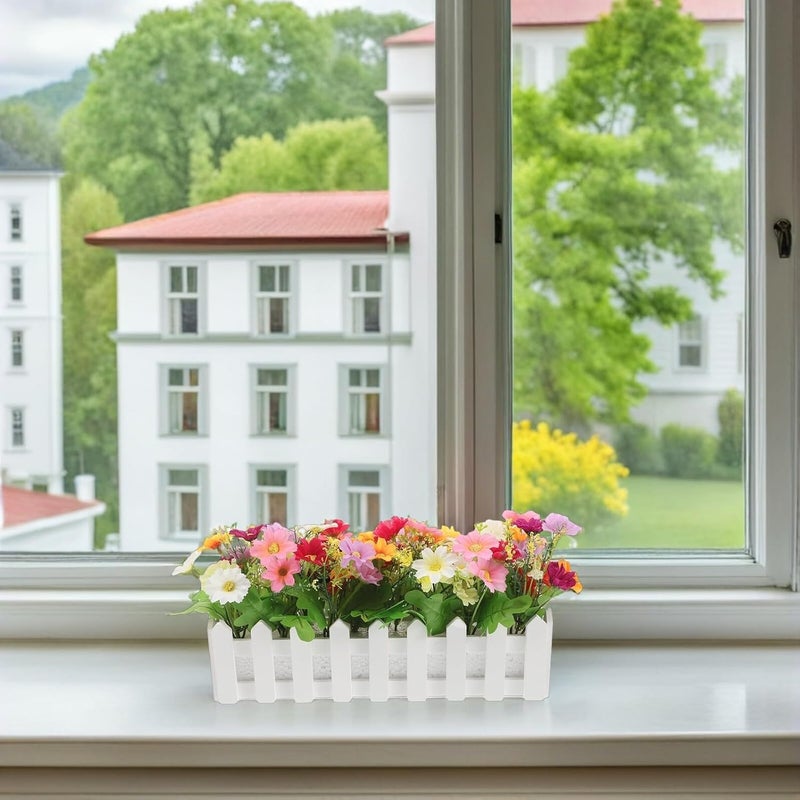 Artificial Chamomile Fence Plant Basket, 2pcs Potted Fake Flowers with Mixed Colors, Plastic Greenery Pot for Indoor Outdoor Garden Porch Wedding Décor Random Color - Image 4