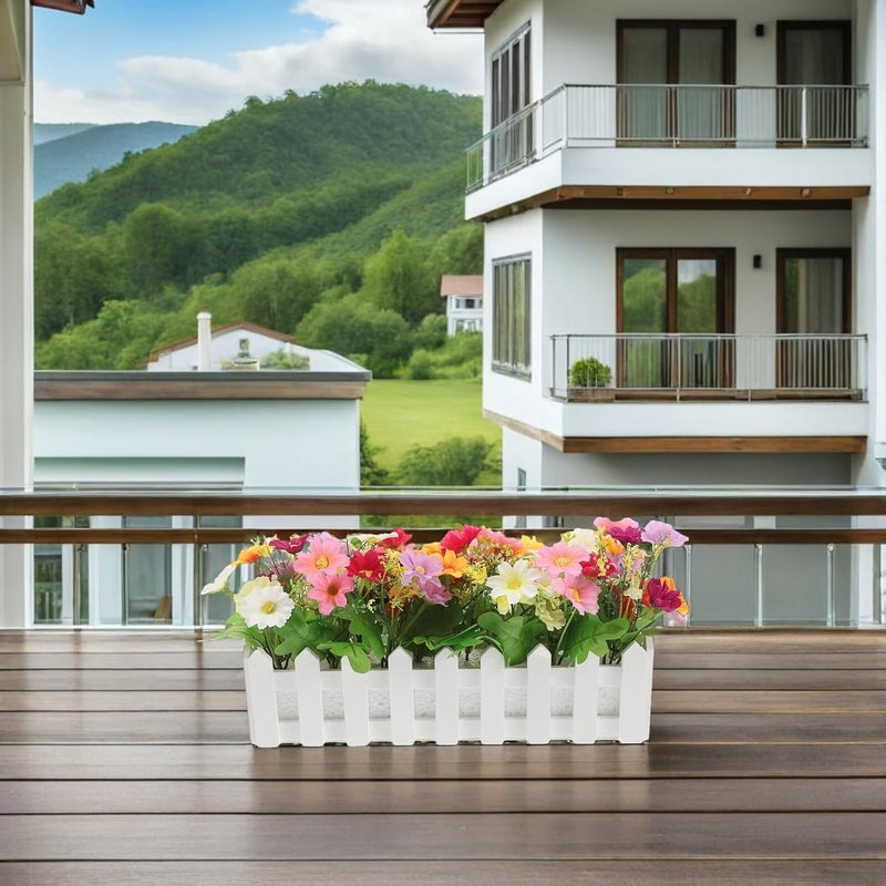 Artificial Chamomile Fence Plant Basket, 2pcs Potted Fake Flowers with Mixed Colors, Plastic Greenery Pot for Indoor Outdoor Garden Porch Wedding Décor Random Color - Image 5