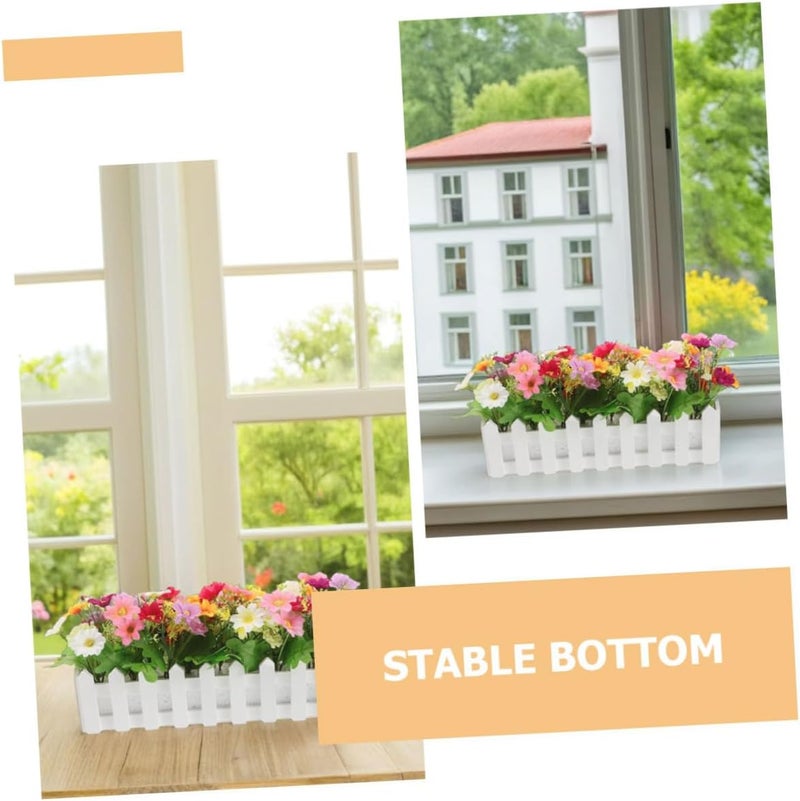 Artificial Chamomile Fence Plant Basket, 2pcs Potted Fake Flowers with Mixed Colors, Plastic Greenery Pot for Indoor Outdoor Garden Porch Wedding Décor Random Color - Image 3