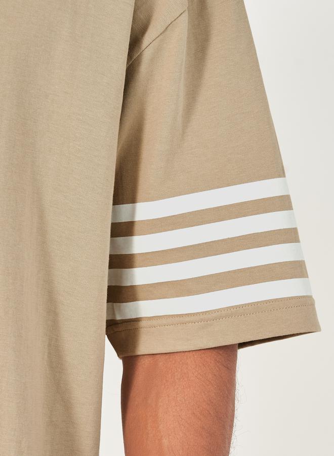 Styli Striped Sleeve Boxy Fit Compact Jersey T-Shirt  - Image 3