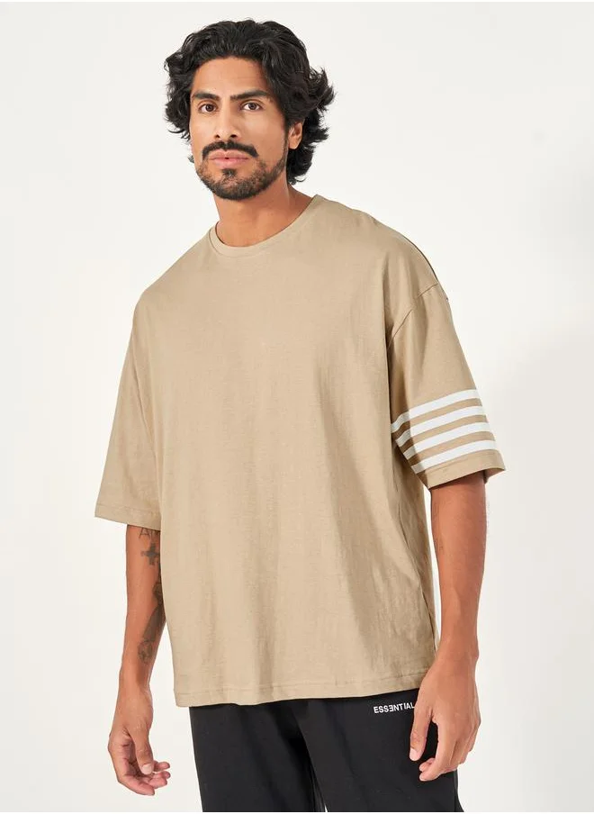 Styli Striped Sleeve Boxy Fit Compact Jersey T-Shirt