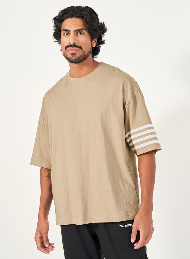 Styli Striped Sleeve Boxy Fit Compact Jersey T-Shirt  - Image 1