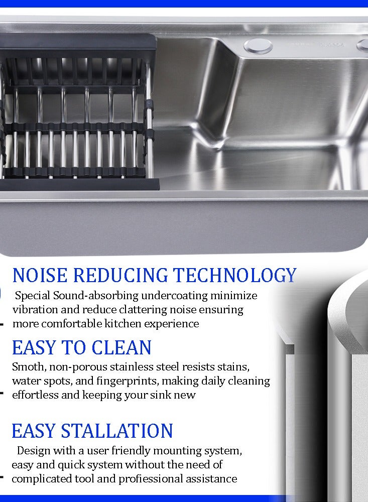 ODONAO Premium Stainless Steel Kitchen Sink, 58x43x22 cm, Chrome Finish, Durable Single Bowl, Modern Design - Image 4