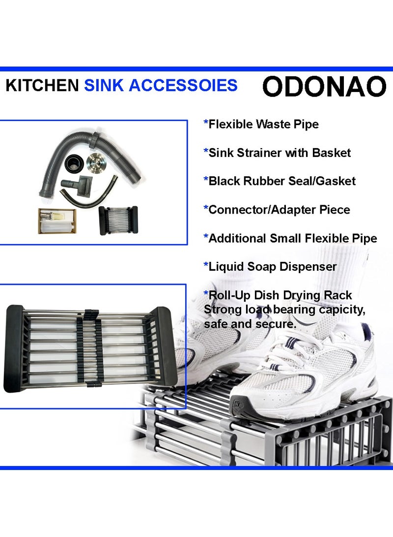 ODONAO Premium Stainless Steel Kitchen Sink, 58x43x22 cm, Chrome Finish, Durable Single Bowl, Modern Design - Image 5