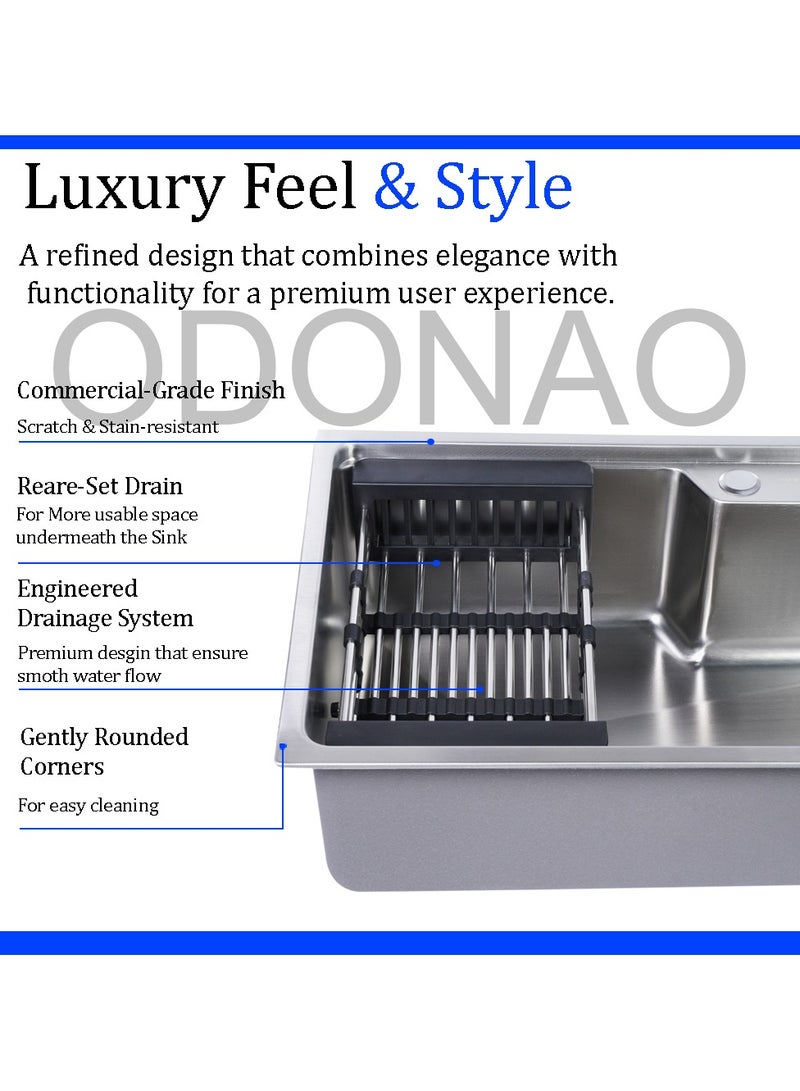 ODONAO Premium Stainless Steel Kitchen Sink, 58x43x22 cm, Chrome Finish, Durable Single Bowl, Modern Design - Image 3