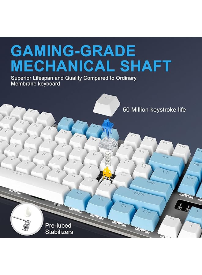 Gaming Keyboard 87 Keys Wired 6 Colours Led Multi Mode Ambient Backlit Keyboard 75% Mechanical Keyboard For Laptops Pc Gamers White/Blue - Image 3