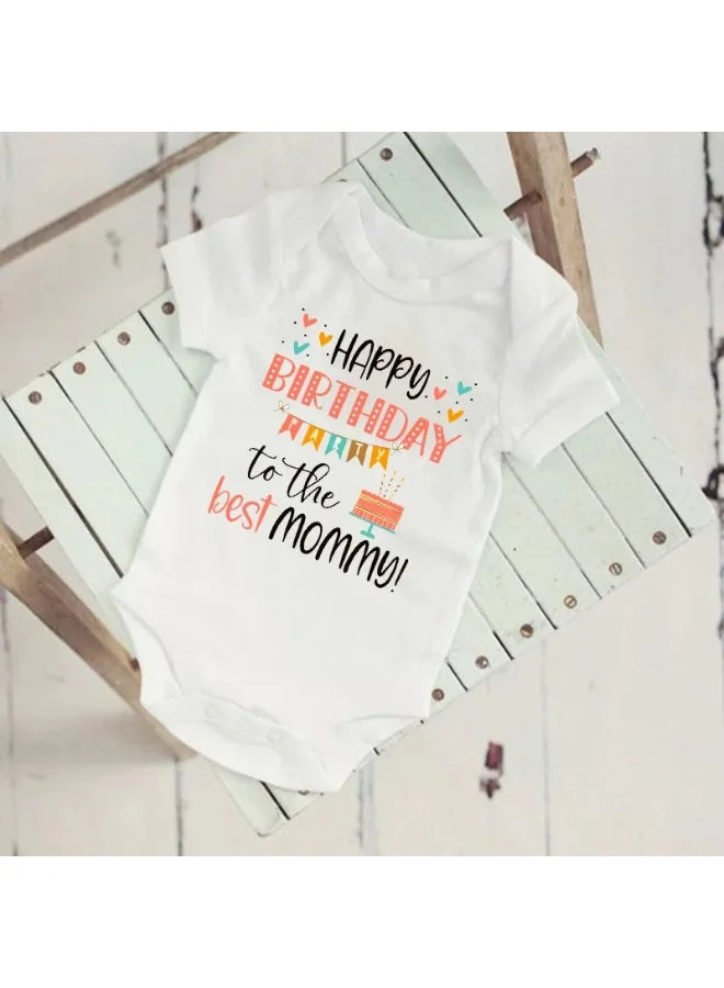 ماتشينج فاميلي اوتفيتس رومبر "عيد ميلاد سعيد لأفضل أم" للرضّع – تصميم مطبوع من قطن ناعم وقابل للتنفس للمواليد الجدد | مثالي كزي عيد ميلاد للرضيع، هدية لحفلات استقبال المواليد، وملابس يومية لطيفة