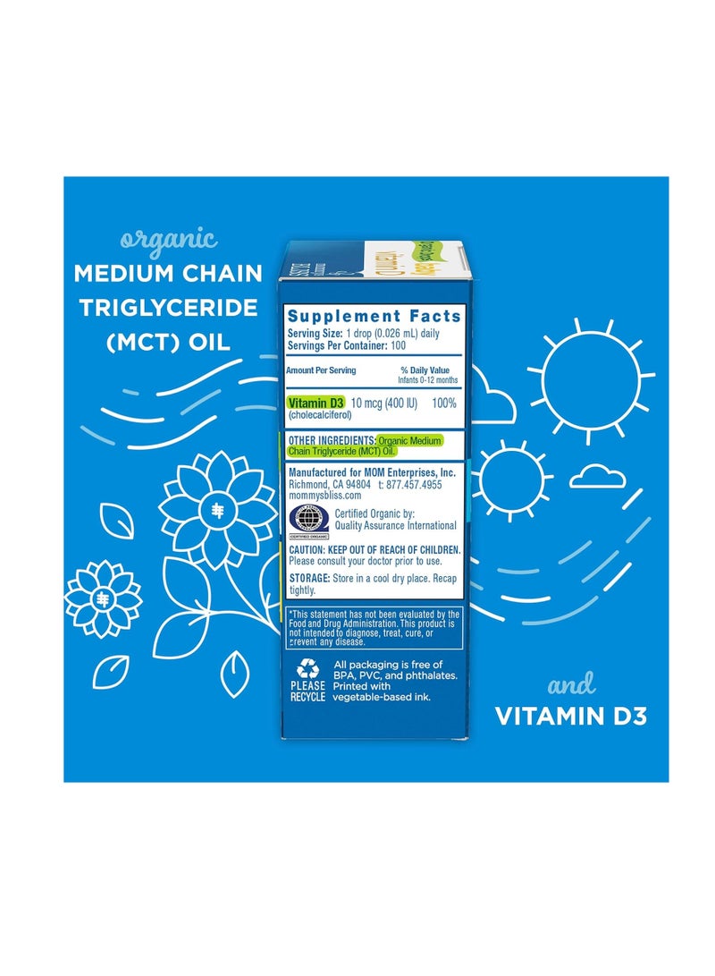 Mommy's Bliss Organic Baby Vitamin D Drops | Promotes Healthy Growth and Bone Development | Age Newborn+ | 0.11 Fl Oz (100 Servings) - Image 2