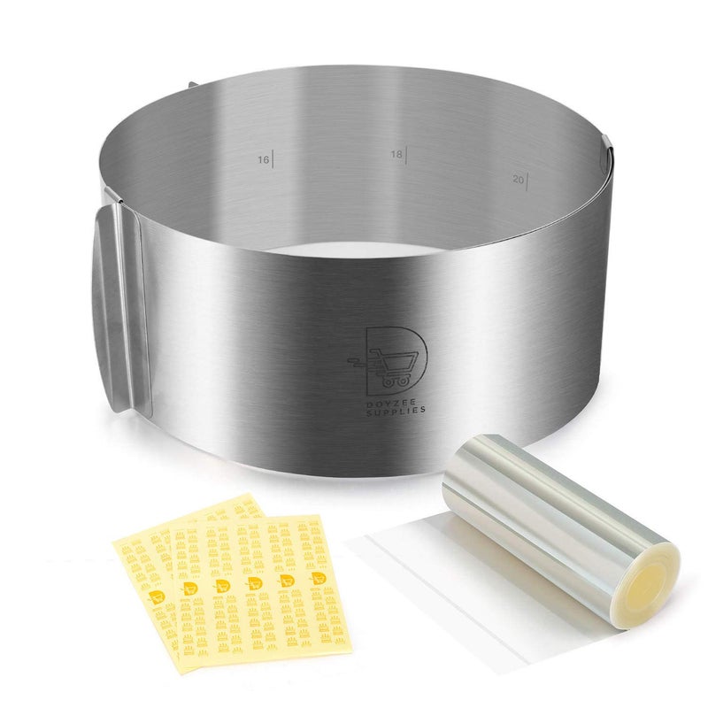 Doyzee Supplies Cake Mold and Acetate Sheets for Baking, 6 to12 Inches Adjustable Stainless Steel Cake Ring, 5.5 x 394 inch Mousse Cake Sheets, Cake Collar Cake Mousse Mould, Cake Baking Cake Decor set - Image 2