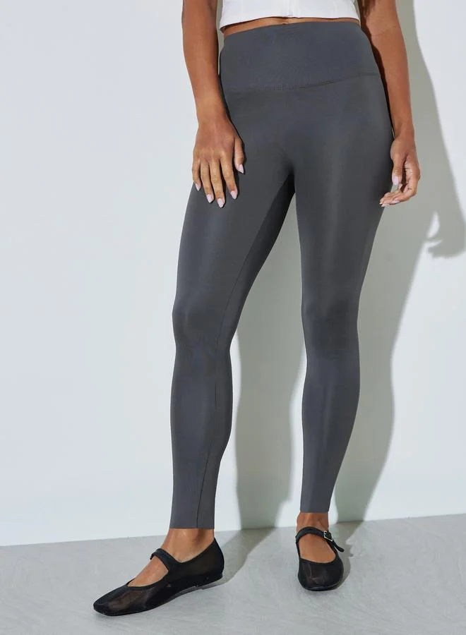 ستايلي Grey Solid Ankle Length Leggings
