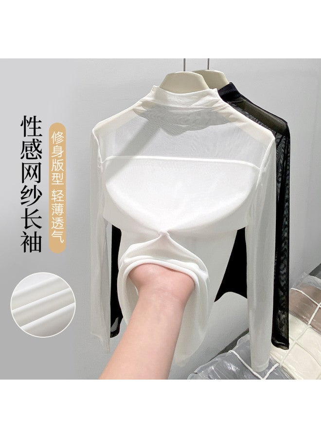Modal Mesh Women'S Base Layer Shirt Lightweight Sheer Versatile Long Sleeve T-Shirt Top Women'S Elegant Hong Kong Style - Image 4