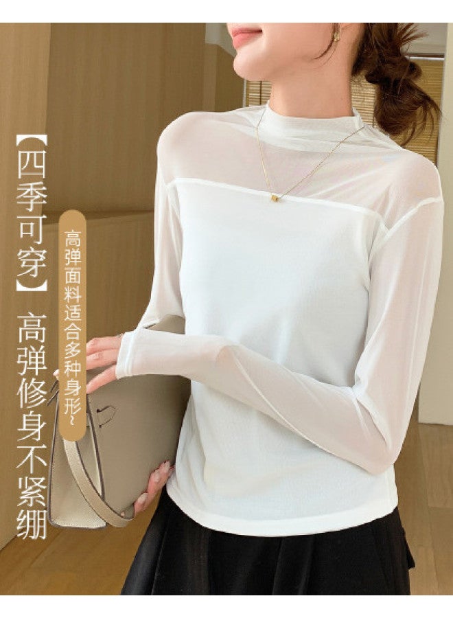 Modal Mesh Women'S Base Layer Shirt Lightweight Sheer Versatile Long Sleeve T-Shirt Top Women'S Elegant Hong Kong Style - Image 1