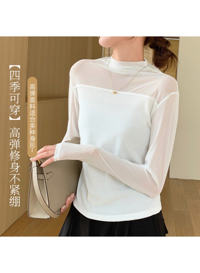 Modal Mesh Women'S Base Layer Shirt Lightweight Sheer Versatile Long Sleeve T-Shirt Top Women'S Elegant Hong Kong Style - Image 5