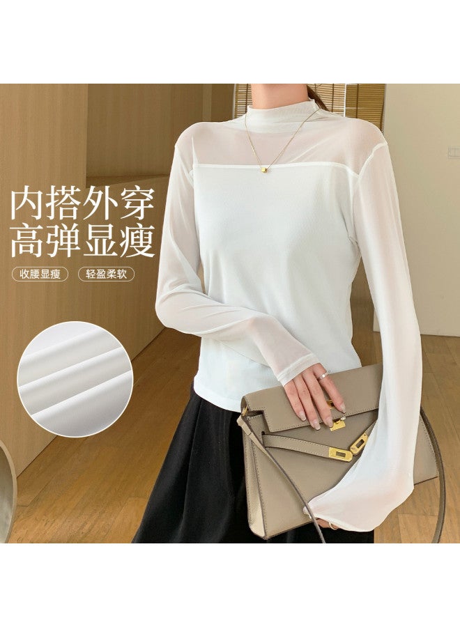 Modal Mesh Women'S Base Layer Shirt Lightweight Sheer Versatile Long Sleeve T-Shirt Top Women'S Elegant Hong Kong Style - Image 2