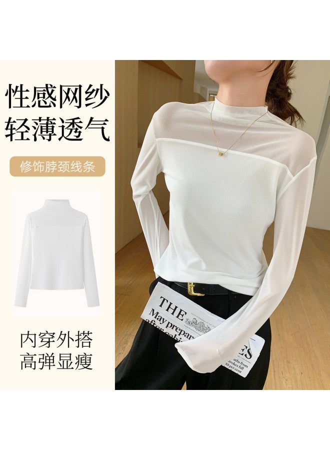 Modal Mesh Women'S Base Layer Shirt Lightweight Sheer Versatile Long Sleeve T-Shirt Top Women'S Elegant Hong Kong Style - Image 3