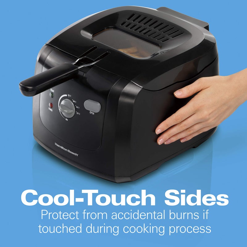 Hamilton Beach Cool Touch Electric Deep Fryer with Basket and Lid, 2 Liters / 8 Cups Oil Capacity, Adjustable Temperature, 1500 Watts for Fast Heat-up, viewing Window Easy to Clean, Black (35021) - Image 2