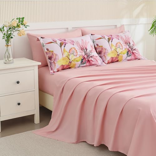 Yogeneg King Size Comforter Set 7 Piece Bed in a Bag,Elegant Floral Botanical Pattern Pink Bedding Set,Soft Microfiber Comforter with Sheet Set,All Season Bed Set(Blush Floral,King) - Image 4