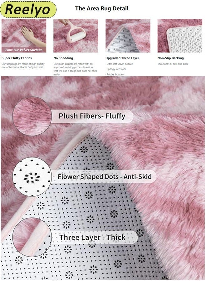 Reelyo Fluffy Plush Pink Carpets, Large Area Rug with Super Soft Shag for Living Room and Bedroom, Big Anti-Slip Floor Mat, Stylish Tie-Dye Gradient Area Rugs, Wear Resistant Machine Washable Shaggy Carpets, Luxury Home Decor Floor Rugs for Living Room Bedroom Girls Kids Room Baby Nursery Indoor Household Decoration - Image 3