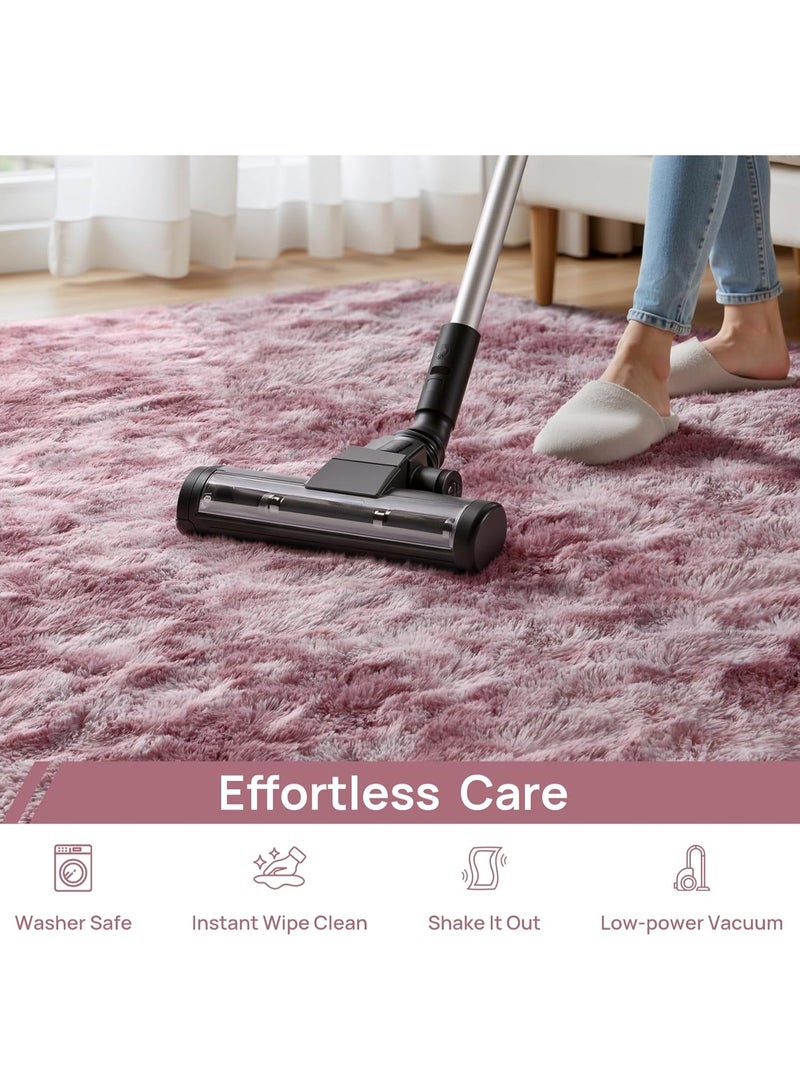 Reelyo Fluffy Plush Pink Carpets, Large Area Rug with Super Soft Shag for Living Room and Bedroom, Big Anti-Slip Floor Mat, Stylish Tie-Dye Gradient Area Rugs, Wear Resistant Machine Washable Shaggy Carpets, Luxury Home Decor Floor Rugs for Living Room Bedroom Girls Kids Room Baby Nursery Indoor Household Decoration - Image 4