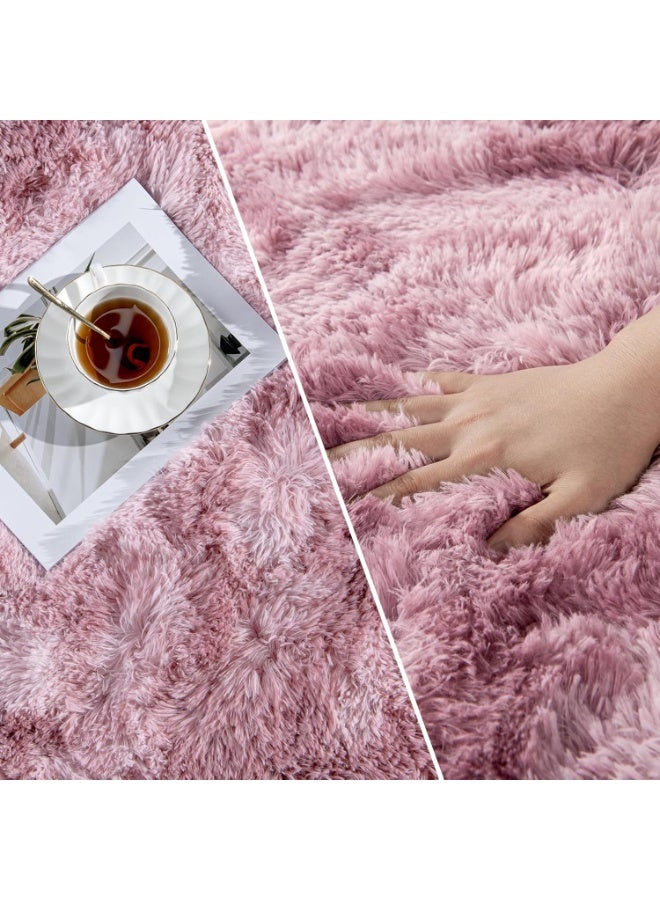 Reelyo Fluffy Plush Pink Carpets, Large Area Rug with Super Soft Shag for Living Room and Bedroom, Big Anti-Slip Floor Mat, Stylish Tie-Dye Gradient Area Rugs, Wear Resistant Machine Washable Shaggy Carpets, Luxury Home Decor Floor Rugs for Living Room Bedroom Girls Kids Room Baby Nursery Indoor Household Decoration - Image 5
