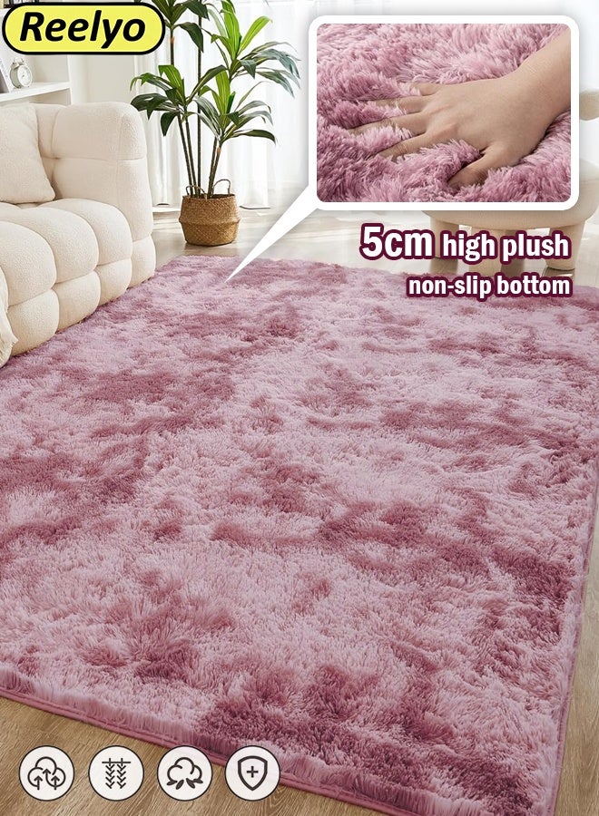 Reelyo Fluffy Plush Pink Carpets, Large Area Rug with Super Soft Shag for Living Room and Bedroom, Big Anti-Slip Floor Mat, Stylish Tie-Dye Gradient Area Rugs, Wear Resistant Machine Washable Shaggy Carpets, Luxury Home Decor Floor Rugs for Living Room Bedroom Girls Kids Room Baby Nursery Indoor Household Decoration - Image 1
