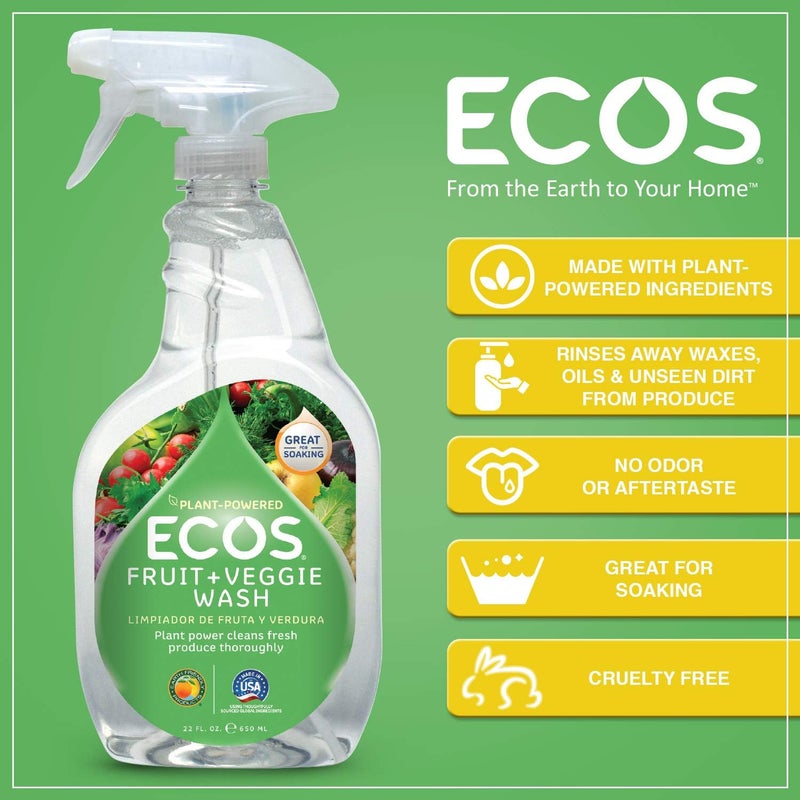 ECOS Fruit + Veggie Wash - Plant-Powered Cleaner for Fresh Produce, 22 Ounce (Pack of 2) - Image 2