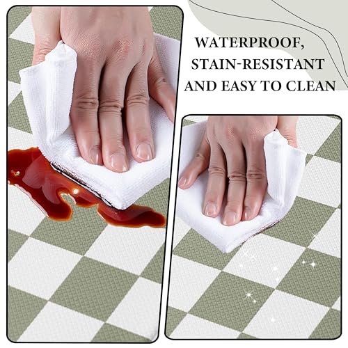VivaNest Sage Green Checkered Grid Checkerboard Kitchen Rug Sets [2 PCs], Anti-Fatigue, Waterproof Non-Slip Kitchen Mats Heavy Duty Comfort Foam Rug for Kitchen, Floor, Home,Laundry,17"x29"+17"x47" - Image 5