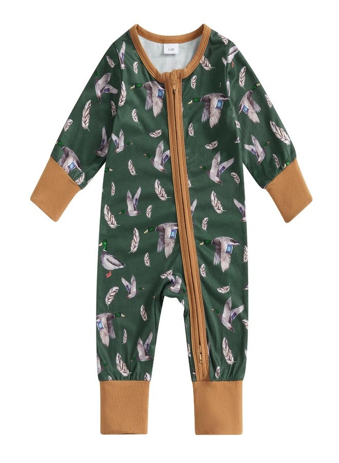 SAYOO Baby Boy Girl Hunter Clothes Mallard Duck Romper Jumpsuit Long Sleeve Zip Up One Piece Overalls Hunting Baby Clothes (Green, 0-3 Months) - Image 1