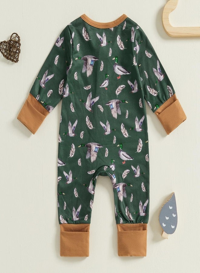 SAYOO Baby Boy Girl Hunter Clothes Mallard Duck Romper Jumpsuit Long Sleeve Zip Up One Piece Overalls Hunting Baby Clothes (Green, 0-3 Months) - Image 2