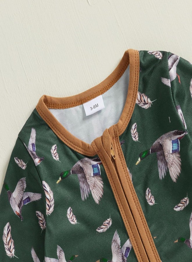 SAYOO Baby Boy Girl Hunter Clothes Mallard Duck Romper Jumpsuit Long Sleeve Zip Up One Piece Overalls Hunting Baby Clothes (Green, 0-3 Months) - Image 3