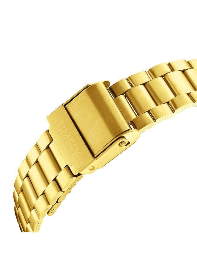 TR TIMELY RAIN Men's Quartz Classic Wrist Watch Folding Clasp Gold Stainless Steel Gold Dial - Image 3