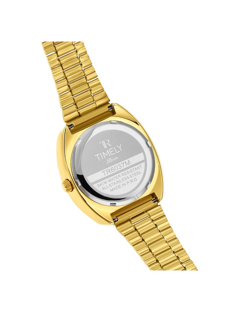 TR TIMELY RAIN Men's Quartz Classic Wrist Watch Folding Clasp Gold Stainless Steel Gold Dial - Image 2