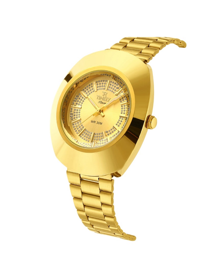 TR TIMELY RAIN Men's Quartz Classic Wrist Watch Folding Clasp Gold Stainless Steel Gold Dial - Image 1