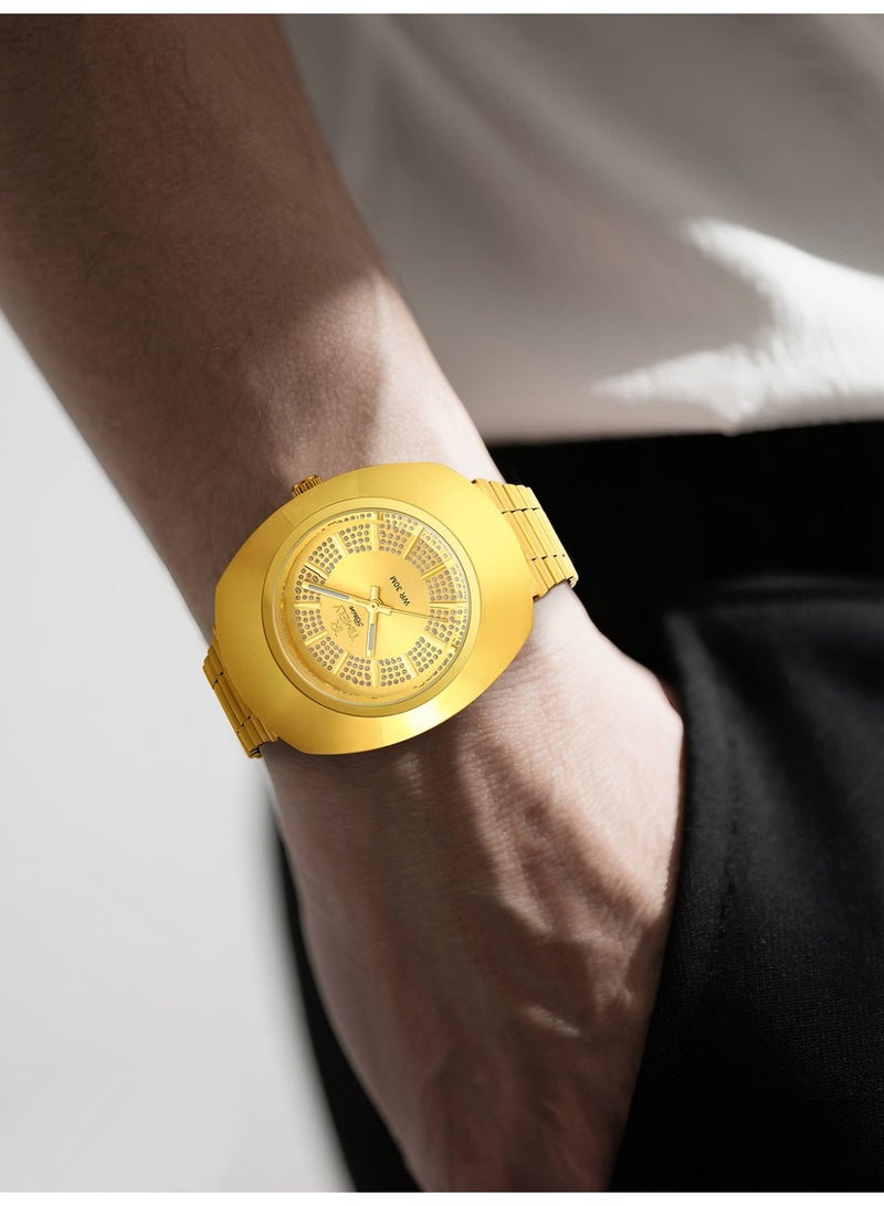 TR TIMELY RAIN Men's Quartz Classic Wrist Watch Folding Clasp Gold Stainless Steel Gold Dial - Image 5