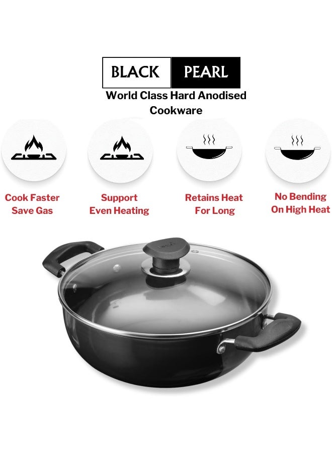 Vinod Hard Anodized Deep Kadai with Glass Lid- 28 cm, 5.5 Ltr Non - Induction - Image 3
