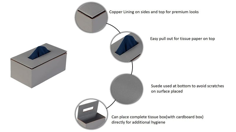 AZYEEA - Handcrafted Fine Leather Tissue Paper Holder Napkin Holder for Car Gifting, Office Desks, Cars & Home Decor | Durable & Water Resistant (Grey) - Image 5