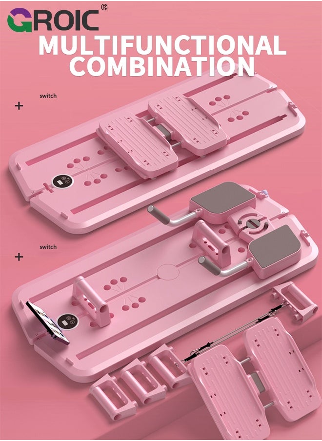 Pilates Reformer Machine, Pilates Board, Multifunctional Abdominal Board with Resistance Band, Push up, Ab Machine, Core Trainer, Ski Machine, Ab Workout Equipment for Home (Pink)