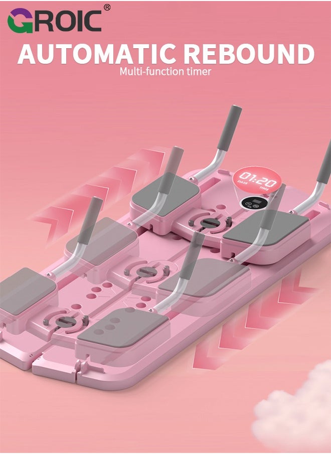 Pilates Reformer Machine, Pilates Board, Multifunctional Abdominal Board with Resistance Band, Push up, Ab Machine, Core Trainer, Ski Machine, Ab Workout Equipment for Home (Pink)