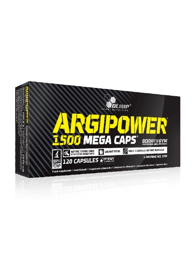 ArgiPower 1500 Mega Caps 120 Capsules – L-Arginine HCl 1500mg Nitric Oxide Support Supplement – Pre Workout Amino Formula