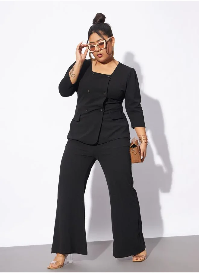 SASSAFRAS Plus Front Button Square Neck Top & Pants Co-Ords by Styli