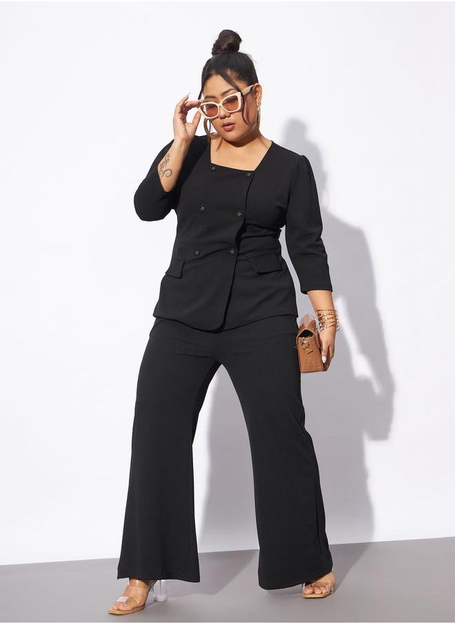 SASSAFRAS Plus Front Button Square Neck Top & Pants Co-Ords by Styli  - Image 1