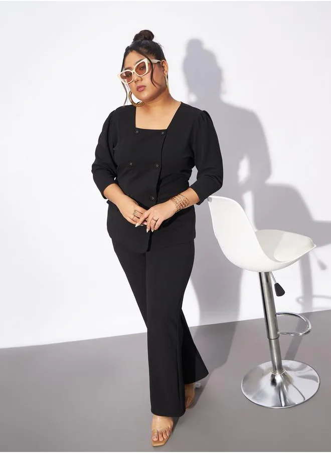 SASSAFRAS Plus Front Button Square Neck Top & Pants Co-Ords by Styli