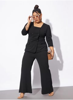 SASSAFRAS Plus Front Button Square Neck Top & Pants Co-Ords  - Image 1