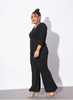 SASSAFRAS Plus Front Button Square Neck Top & Pants Co-Ords  - Image 3