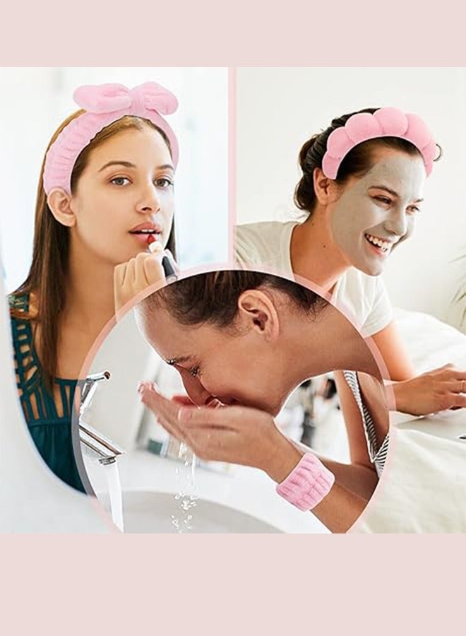 Puffy Face Wash Wristband Hair Band Set For Makeup, Towel Headband For Skin Care, Sponge Makeup Hair Band For Girls, Women Spa Headband And Skin Care Headband 4pcs - Image 2