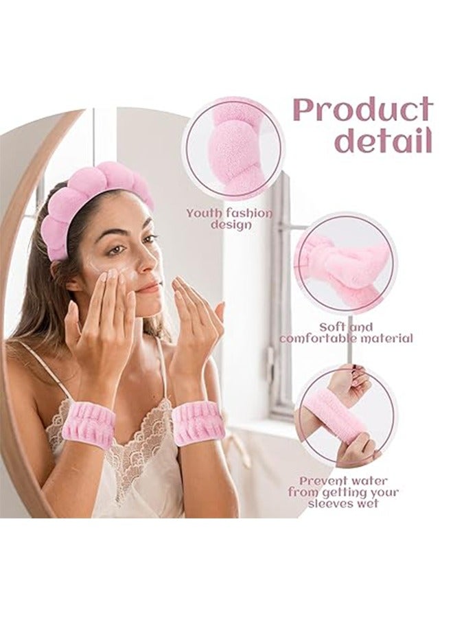 Puffy Face Wash Wristband Hair Band Set For Makeup, Towel Headband For Skin Care, Sponge Makeup Hair Band For Girls, Women Spa Headband And Skin Care Headband 4pcs - Image 3