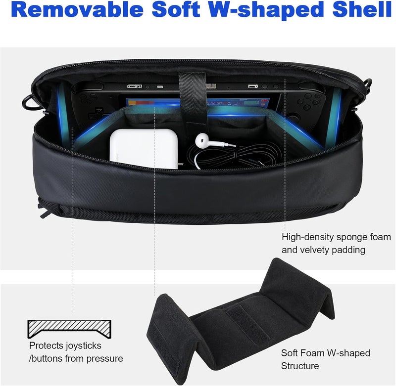 Lacdo Carrying Case for Nintendo Switch 2 / Steam Deck OLED / ROG Xbox Ally X Storage Portable Bag, Protective Crossbody Sling Bag, Steamdeck Case Switch 2 Case Bag Fit Console & Accessories, Black - Image 4