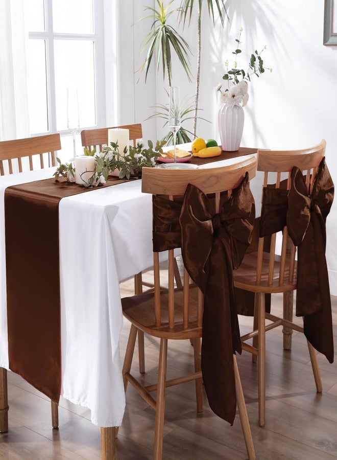 MILVOWOC 10 Pack Chocolate Brown Satin Table Runners, 12 x 108 Inch Bright Satin Silk Table Runner Smooth Fabric Decorative Table Runner for Wedding Banquet Party Birthday Graduation - Image 2