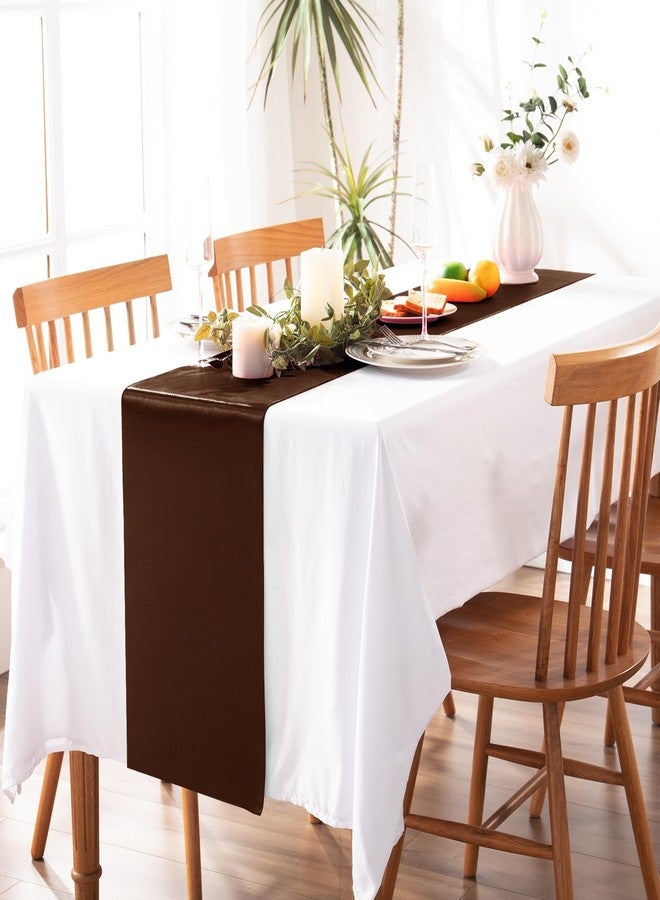 MILVOWOC 10 Pack Chocolate Brown Satin Table Runners, 12 x 108 Inch Bright Satin Silk Table Runner Smooth Fabric Decorative Table Runner for Wedding Banquet Party Birthday Graduation - Image 5