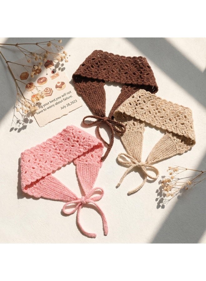2 PCS Boho Floral Crochet Knit Headbands For Women Girls, Vintage Soft Hair Wrap Bandana Kerchief, Elastic Fashion Hair Accessories For Daily Outfit - Image 5